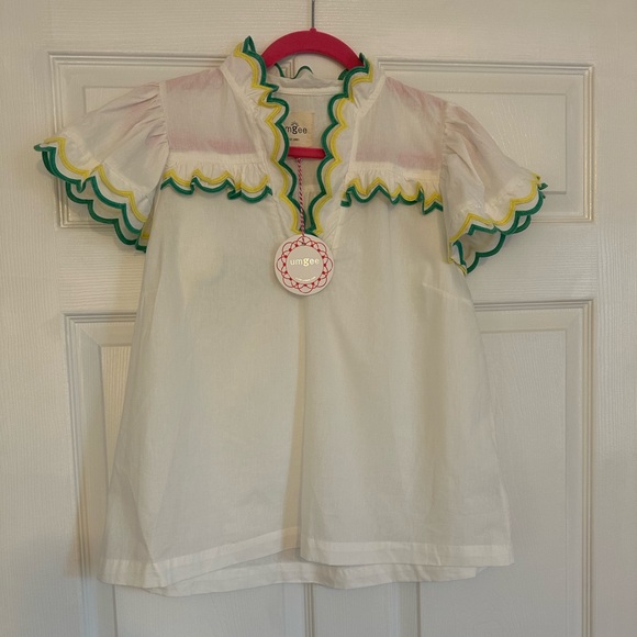 Umgee Tops - Umgee White Top w/ Green & Yellow Trim - M - NWT